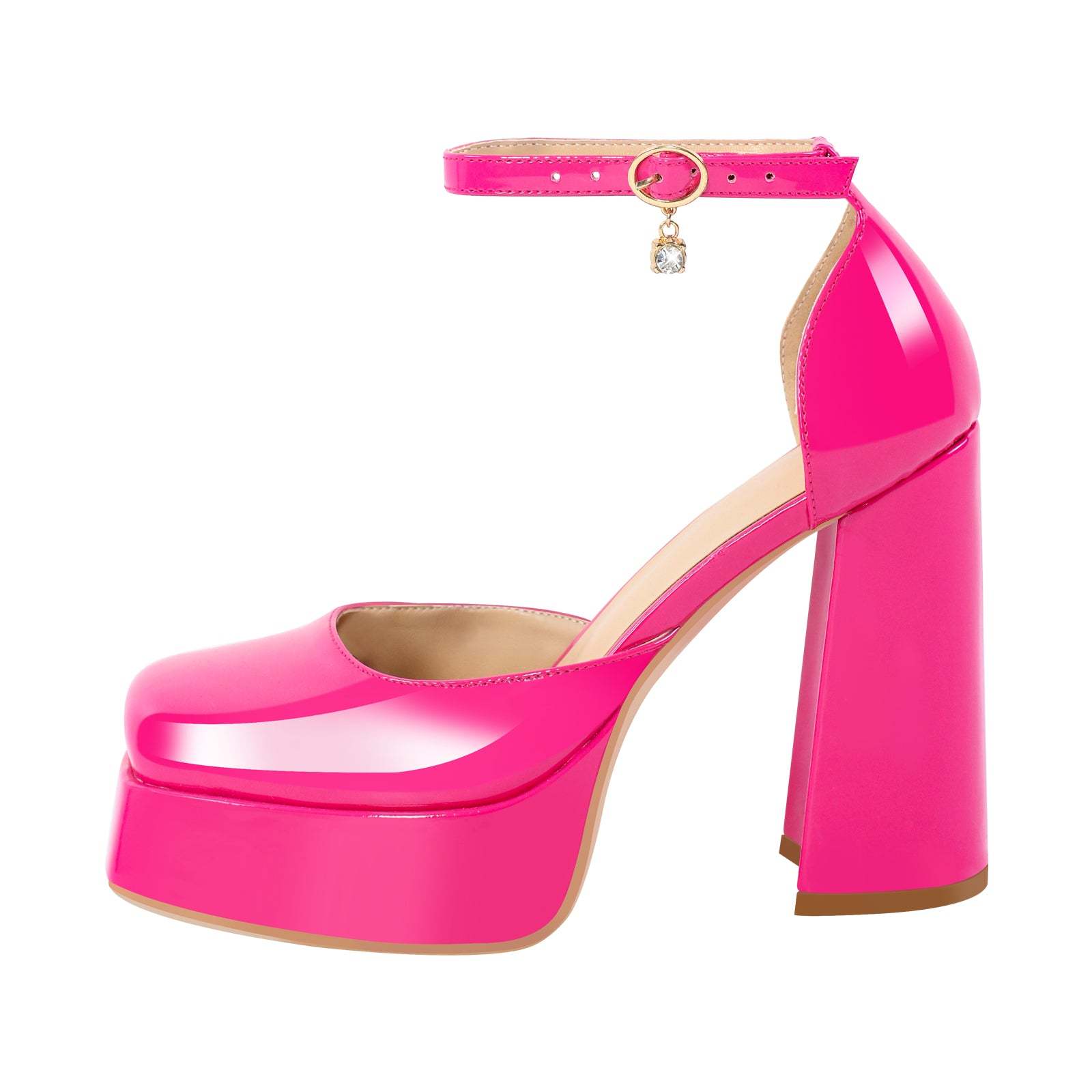 Plateau Pumps Mary Janes Blockabsatz Schnallen Quatische Zehen