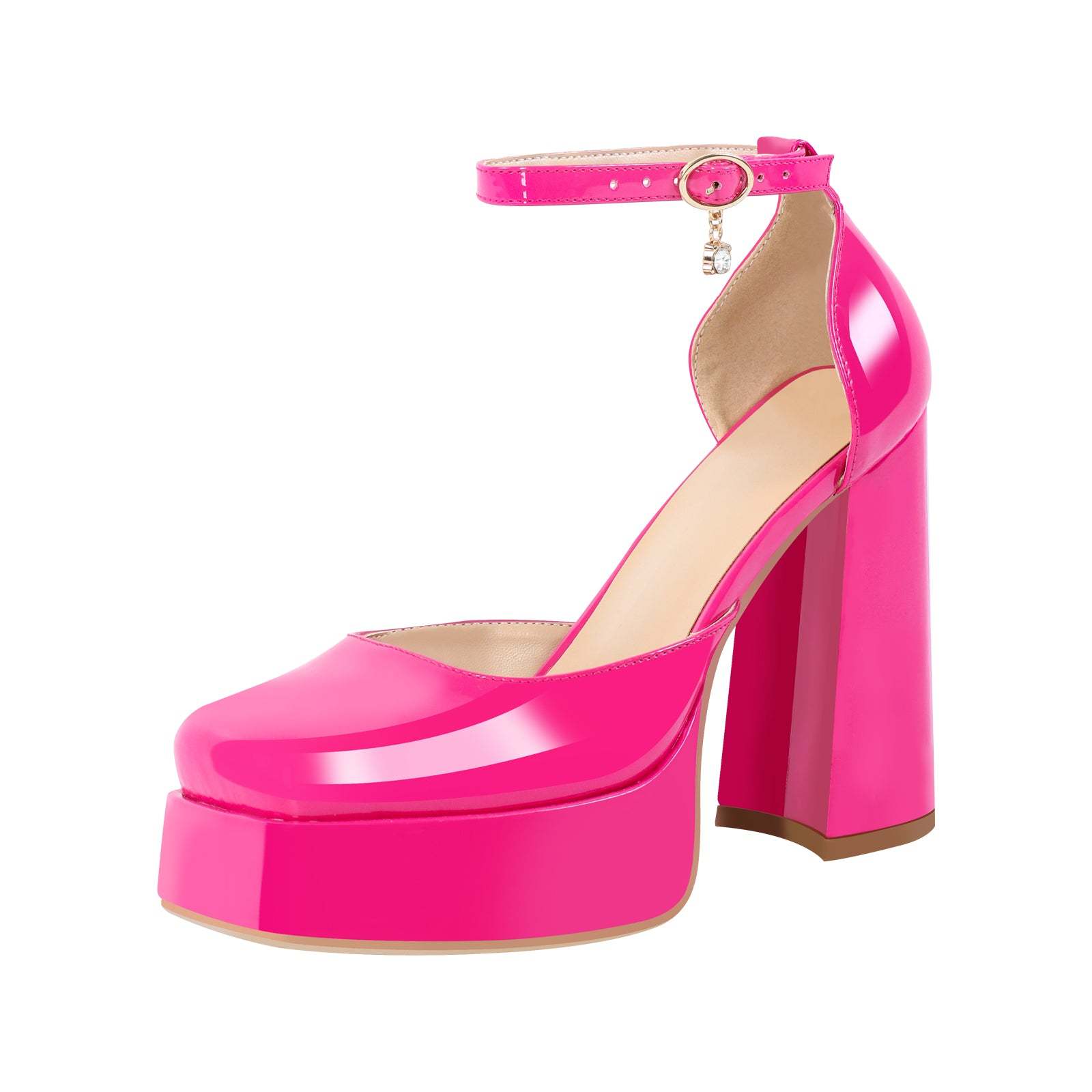 Plateau Pumps Mary Janes Blockabsatz Schnallen Quatische Zehen