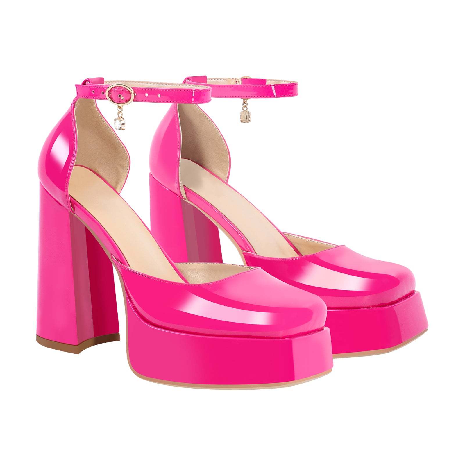 Plateau Pumps Mary Janes Blockabsatz Schnallen Quatische Zehen