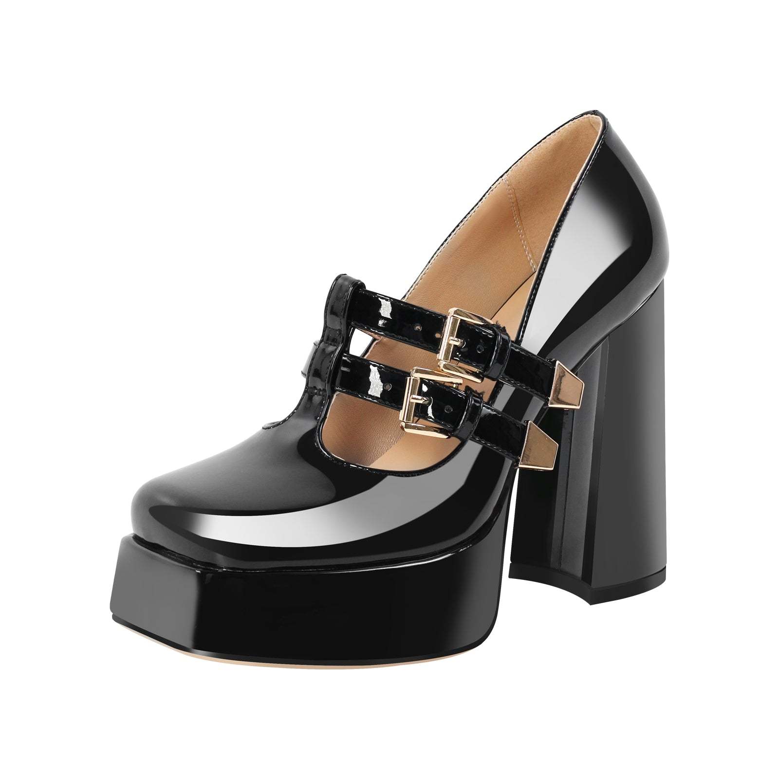 Plateau Pumps mit Schnallen Quatische Zehen Absatzschuhe