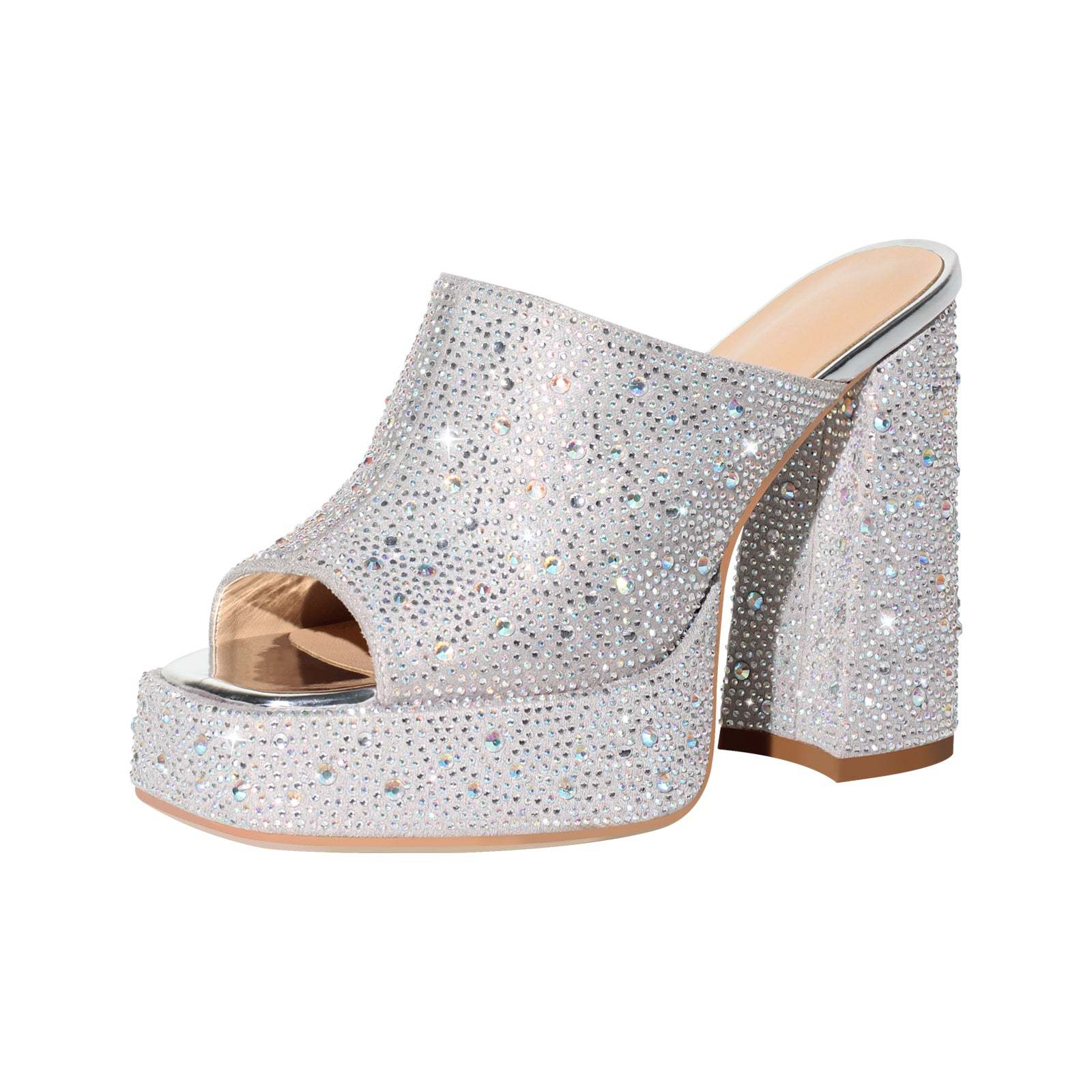 Plateau Pantoletten mit Blockabsatz verzierte Schmucksteinen Slip On Pumps