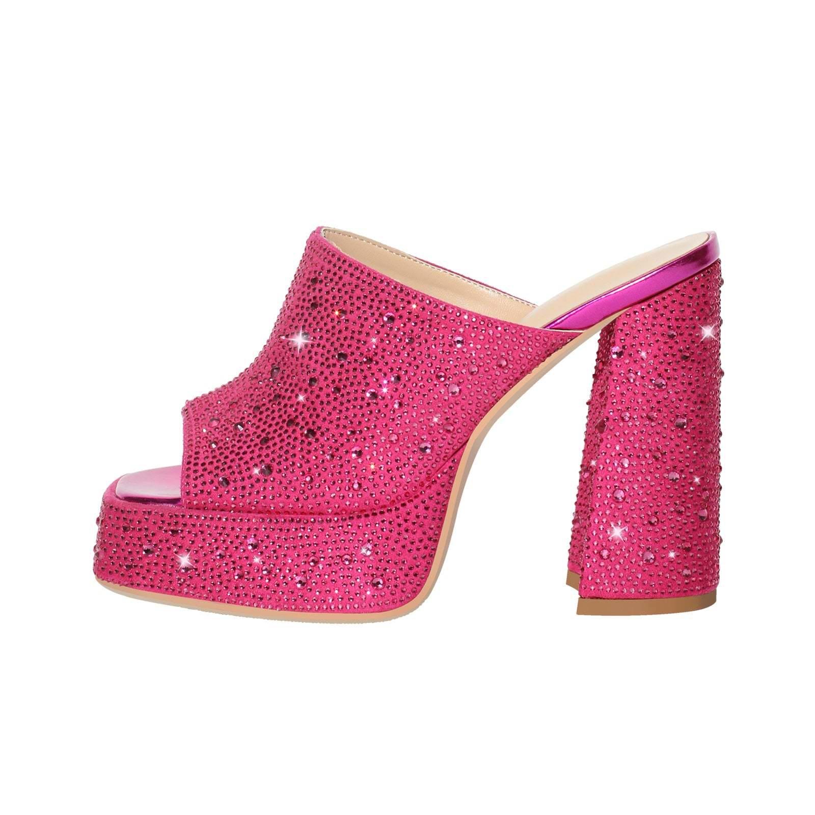 Plateau Pantoletten mit Blockabsatz verzierte Schmucksteinen Slip On Pumps