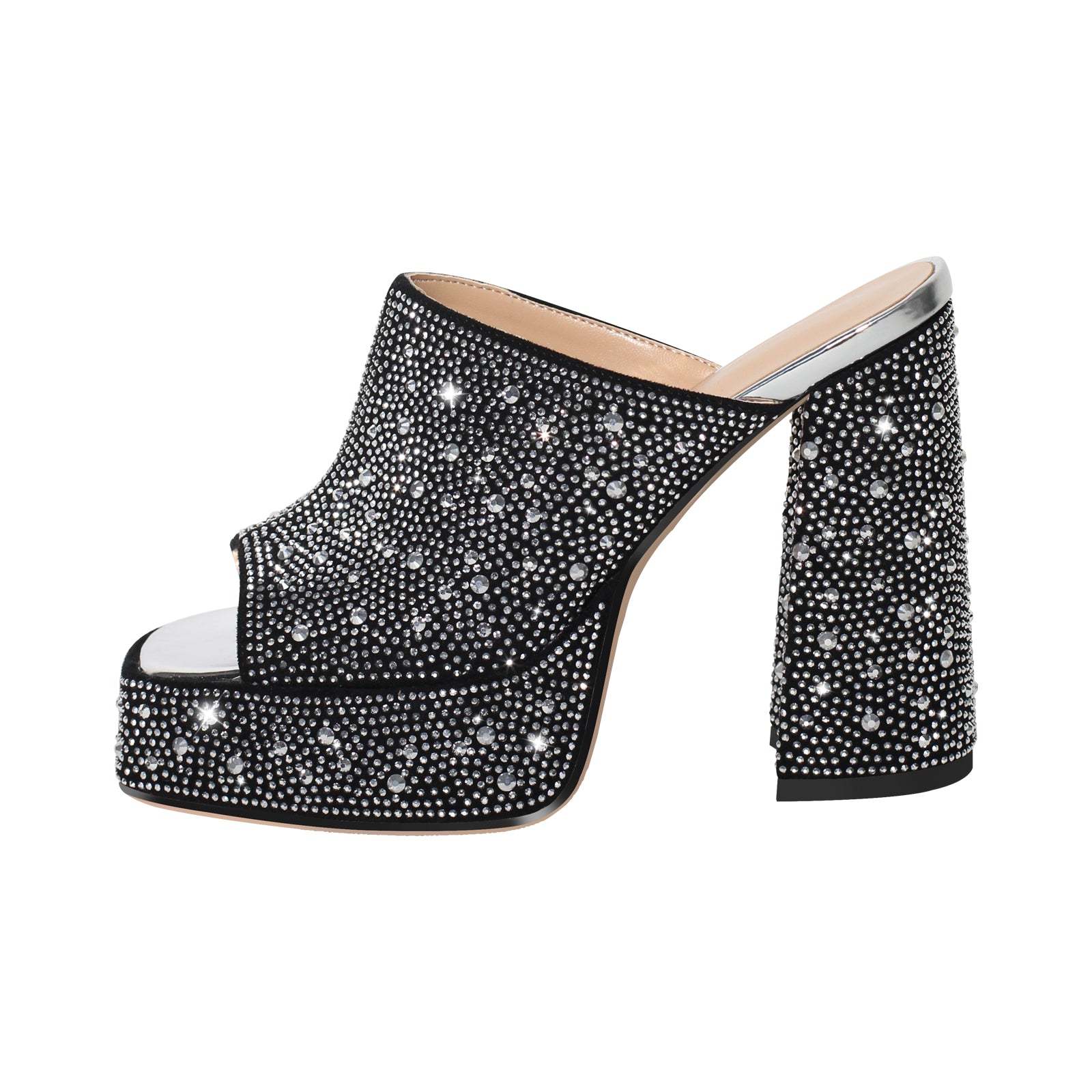 Plateau Pantoletten mit Blockabsatz verzierte Schmucksteinen Slip On Pumps