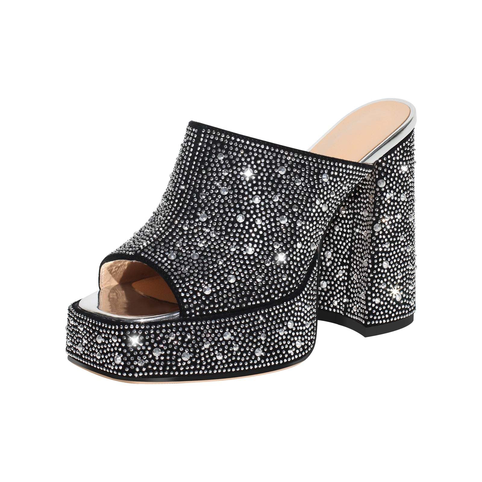 Plateau Pantoletten mit Blockabsatz verzierte Schmucksteinen Slip On Pumps