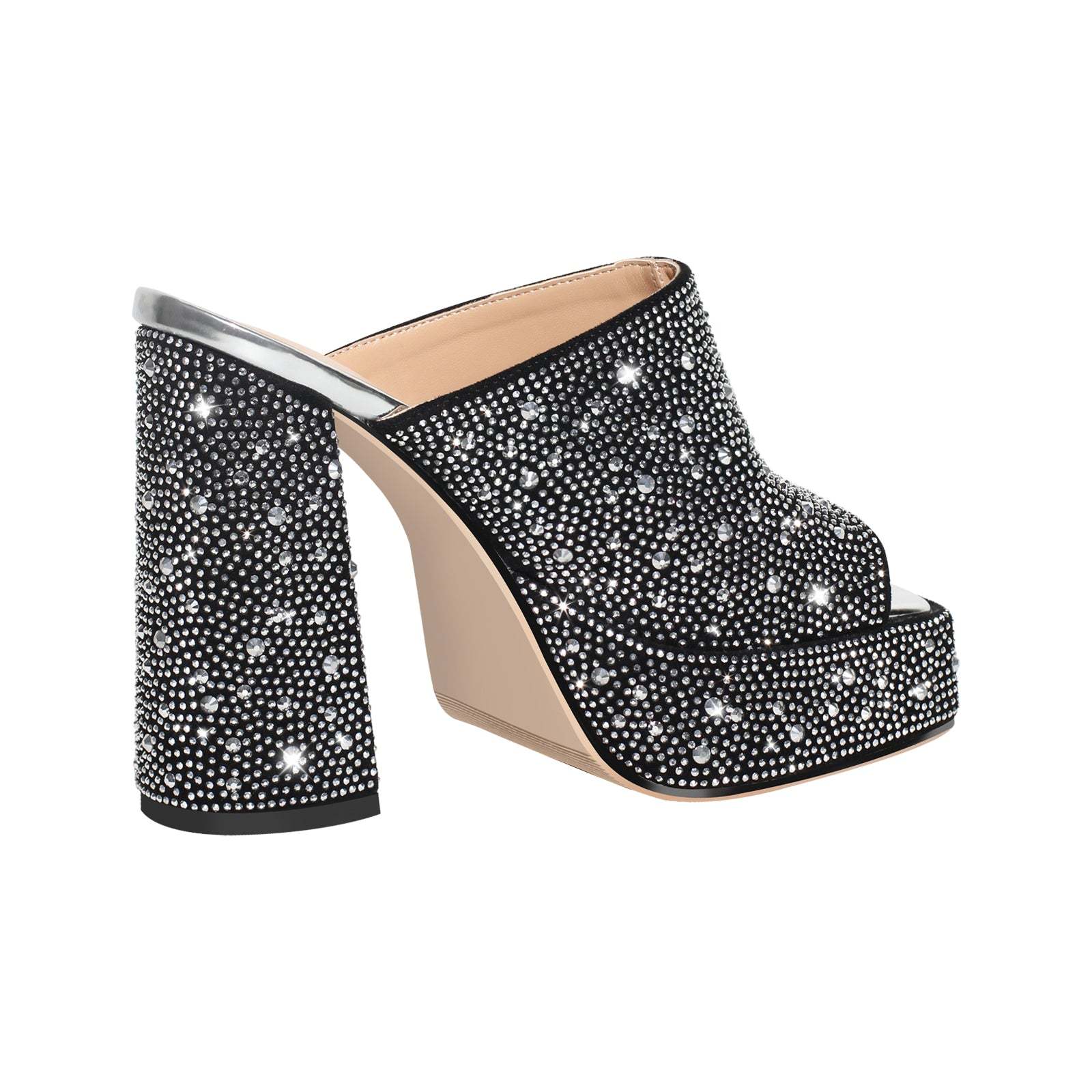 Plateau Pantoletten mit Blockabsatz verzierte Schmucksteinen Slip On Pumps