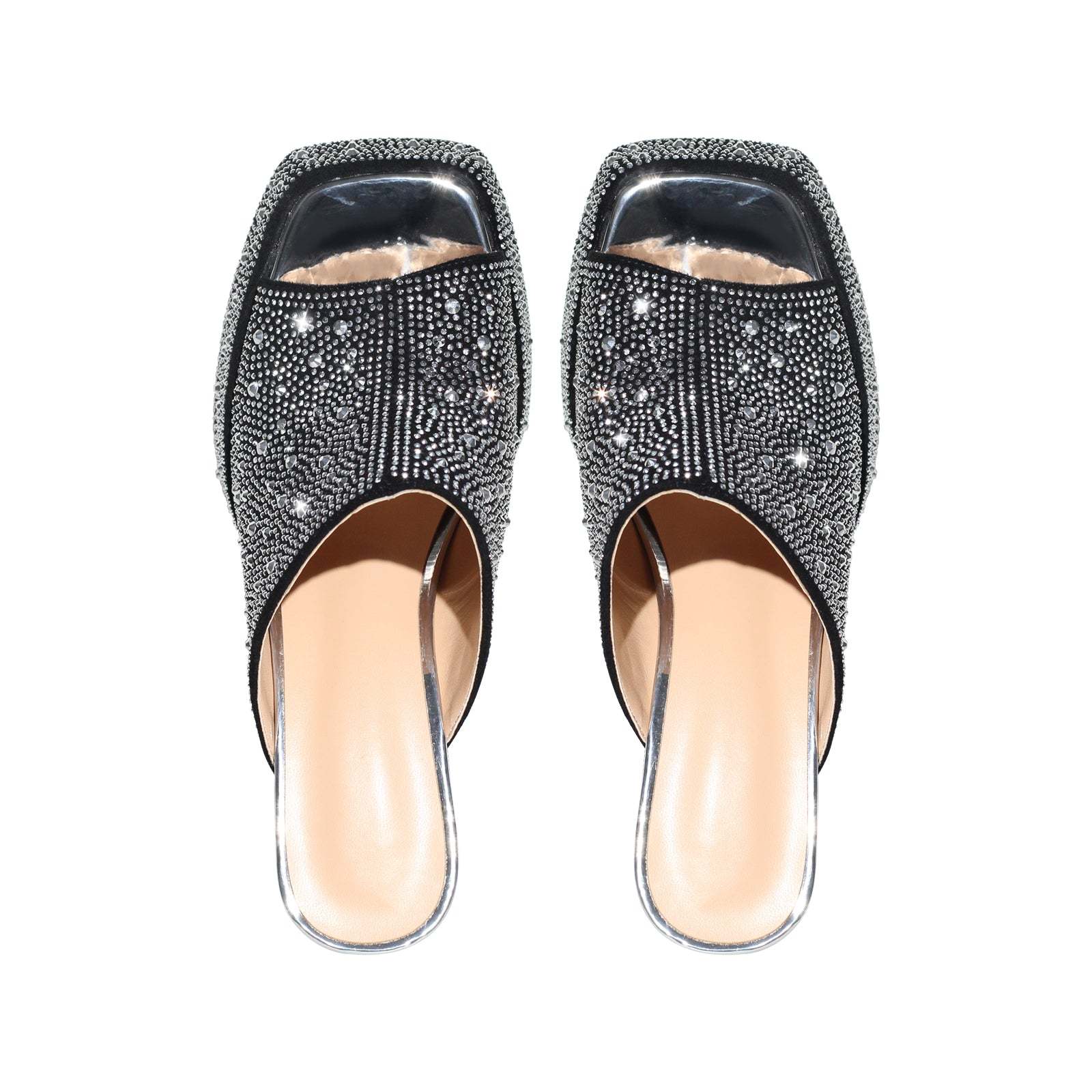 Plateau Pantoletten mit Blockabsatz verzierte Schmucksteinen Slip On Pumps