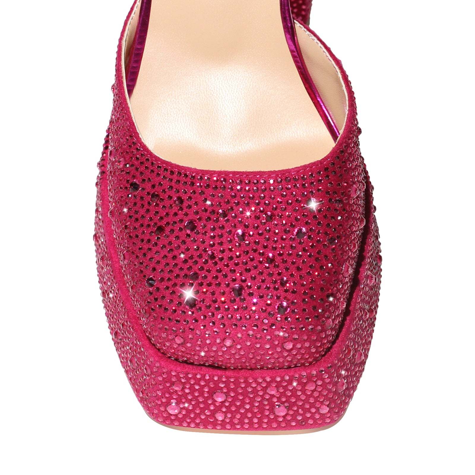 Plateau Riemchenpumps mit Blockabsatz Stöckelschuhe Knöchelschnallen Schmucksteinen