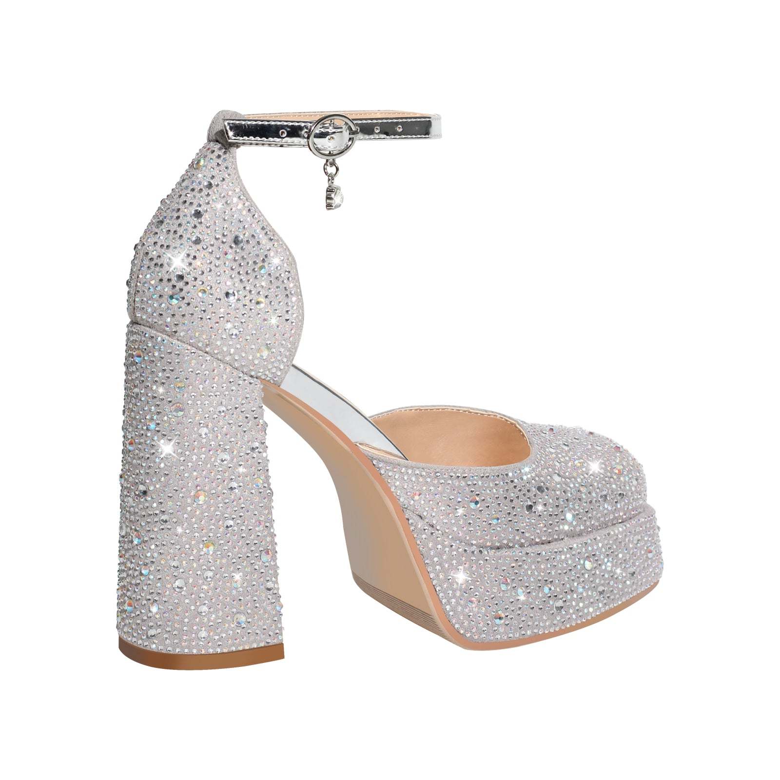 Plateau Riemchenpumps mit Blockabsatz Stöckelschuhe Knöchelschnallen Schmucksteinen