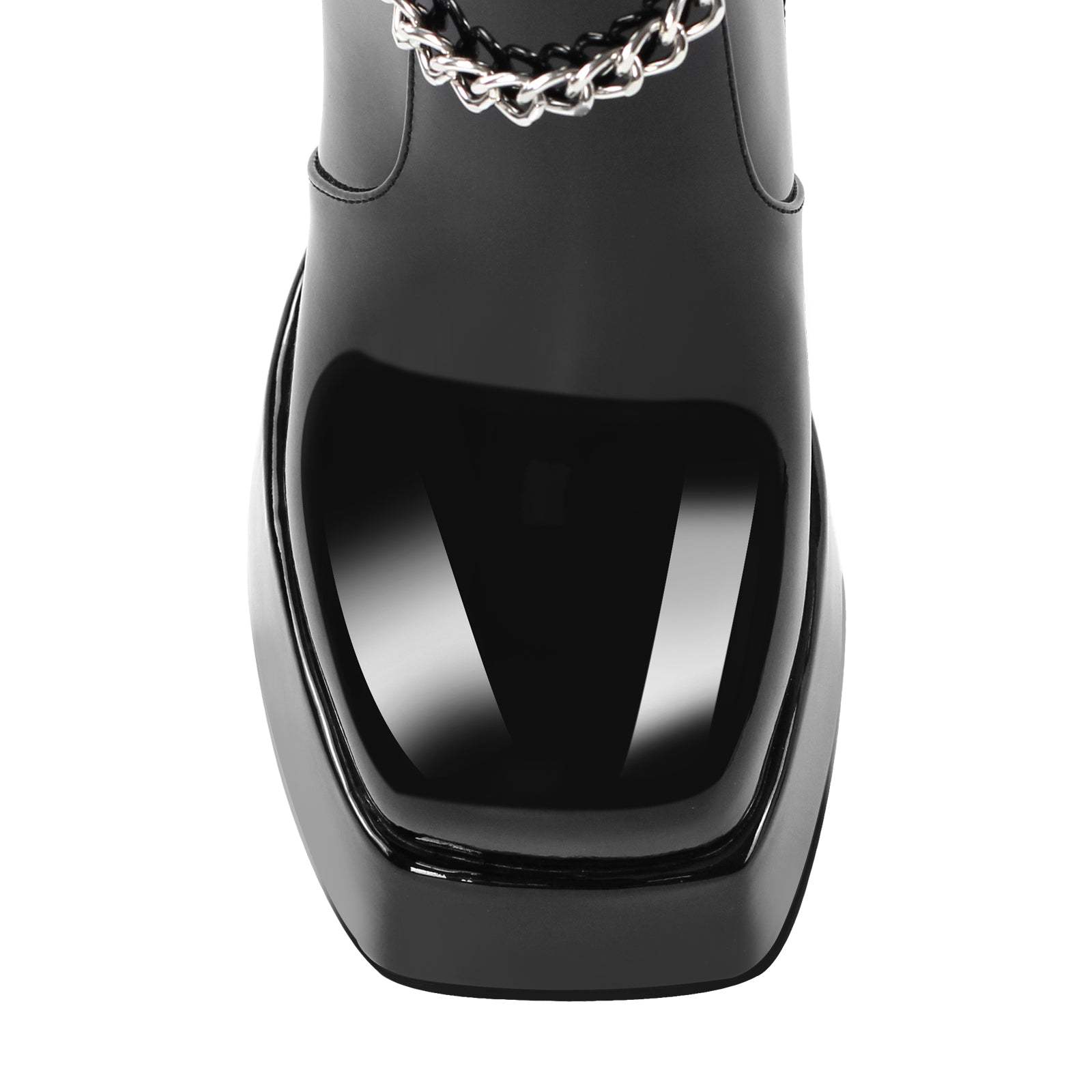 Plateau Schnürstiefel verzierte Schnallen Metallketten Knöchelstiefel Blockabsatz