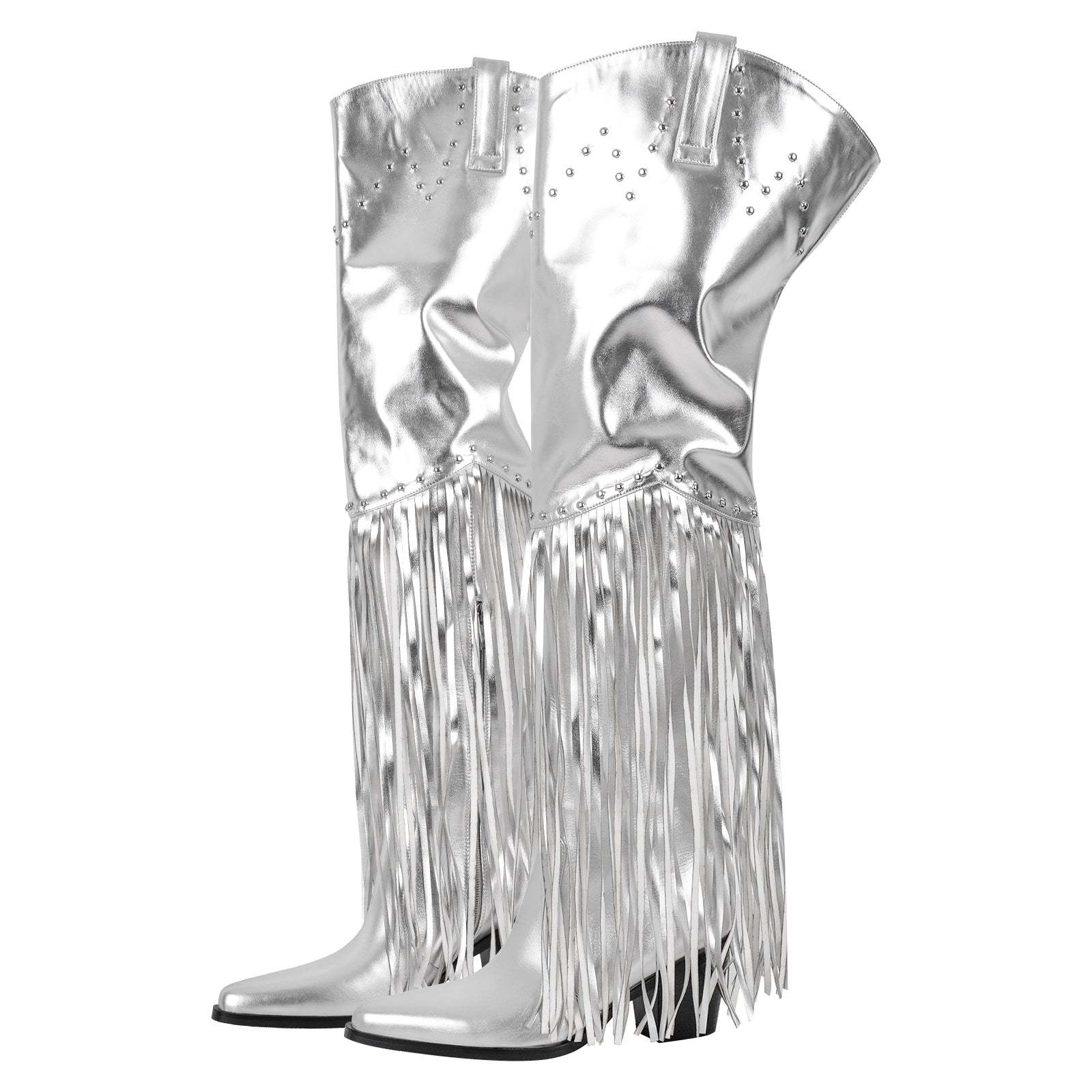 Westernstiefel verzierte Quasten Nieten Overknee Cowboy Boots Fransen