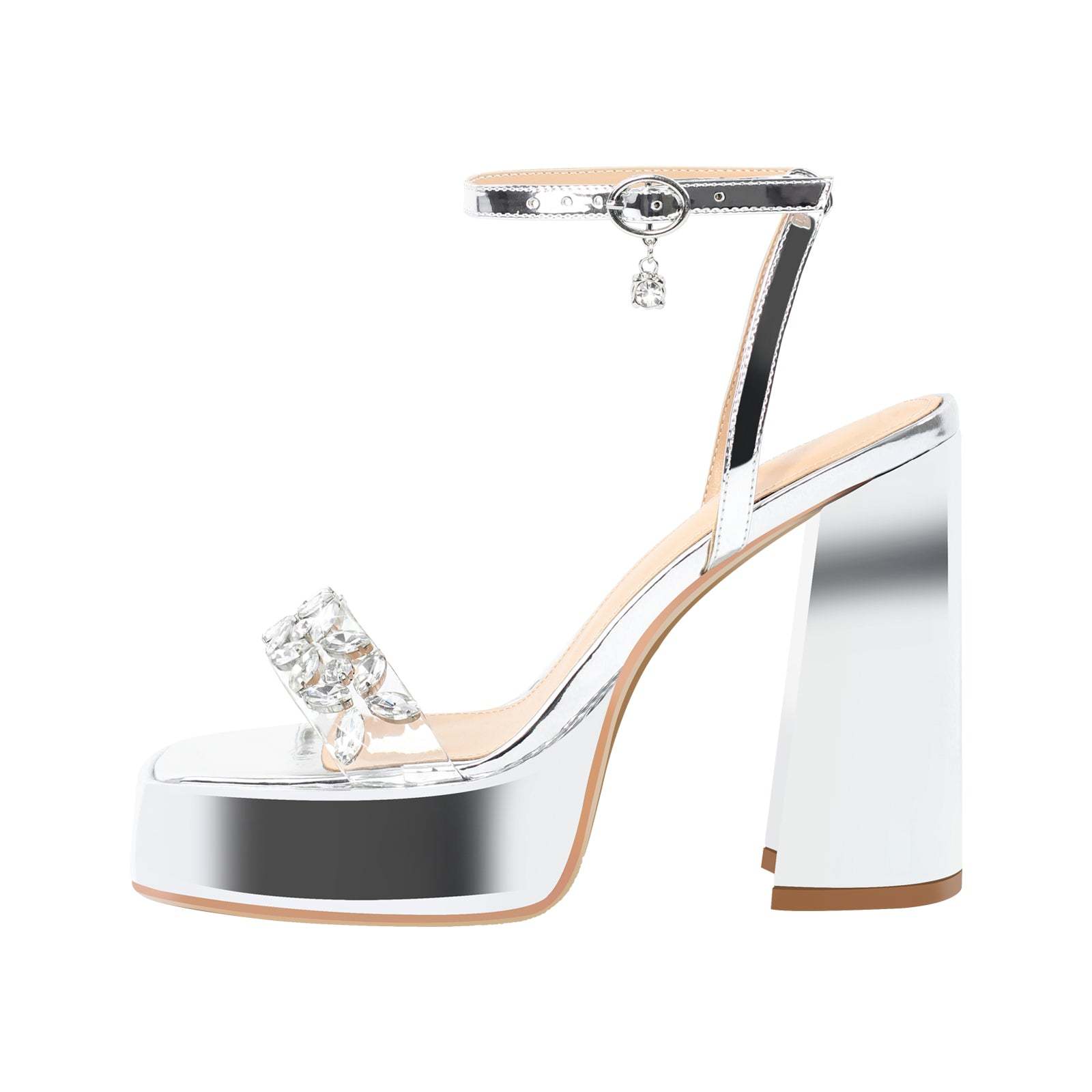 Plateau Strass Sandalen mit Blockabsatz Silber Gold Abendschuhe