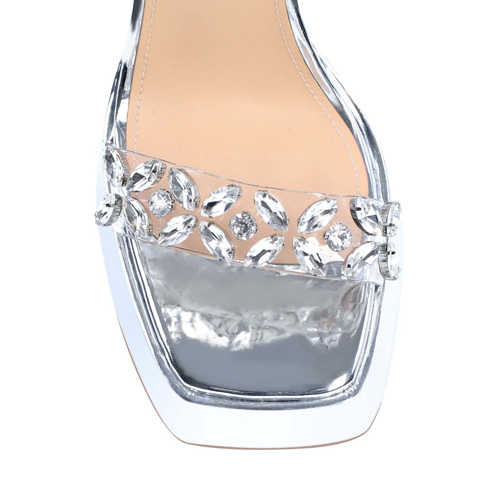 Plateau Strass Sandalen mit Blockabsatz Silber Gold Abendschuhe