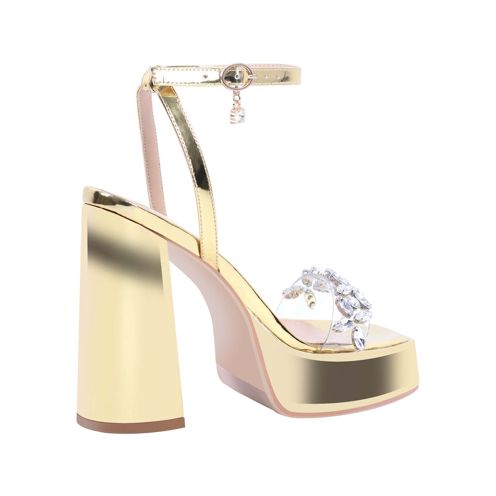 Plateau Strass Sandalen mit Blockabsatz Silber Gold Abendschuhe