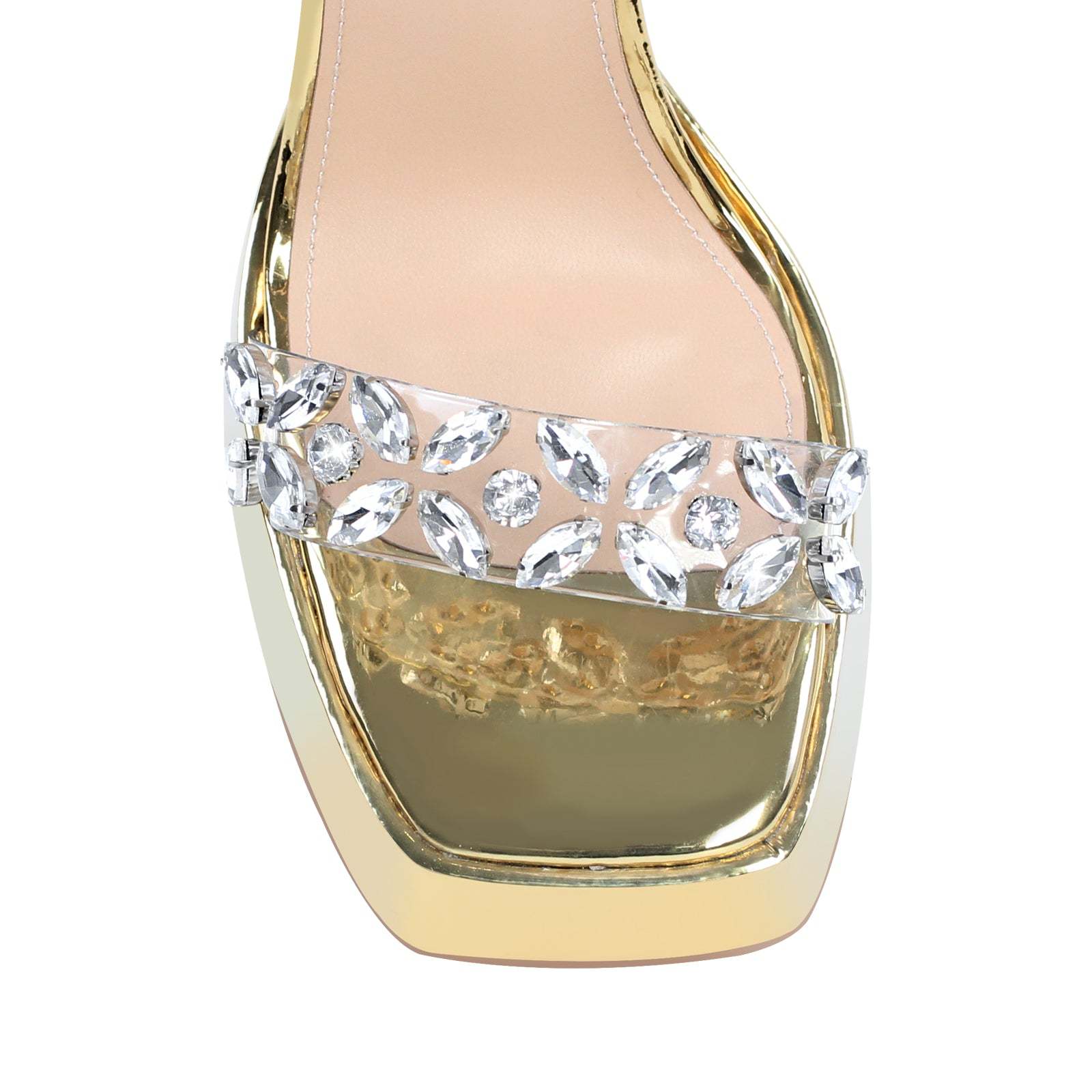 Plateau Strass Sandalen mit Blockabsatz Silber Gold Abendschuhe