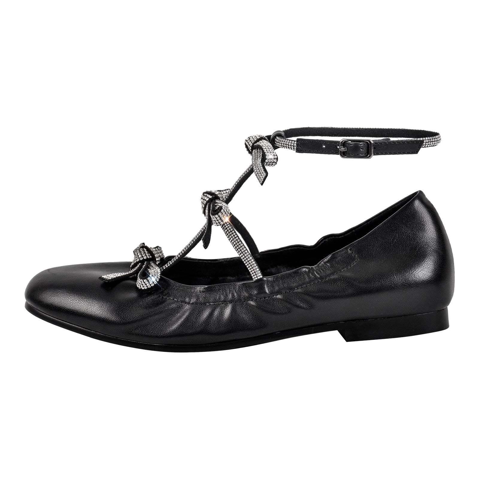 Flache Pumps Gothische Schuhe Mary Janes verzierte Strass Fliege