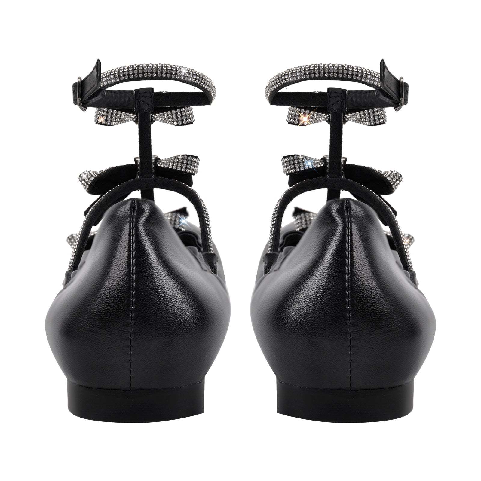 Flache Pumps Gothische Schuhe Mary Janes verzierte Strass Fliege