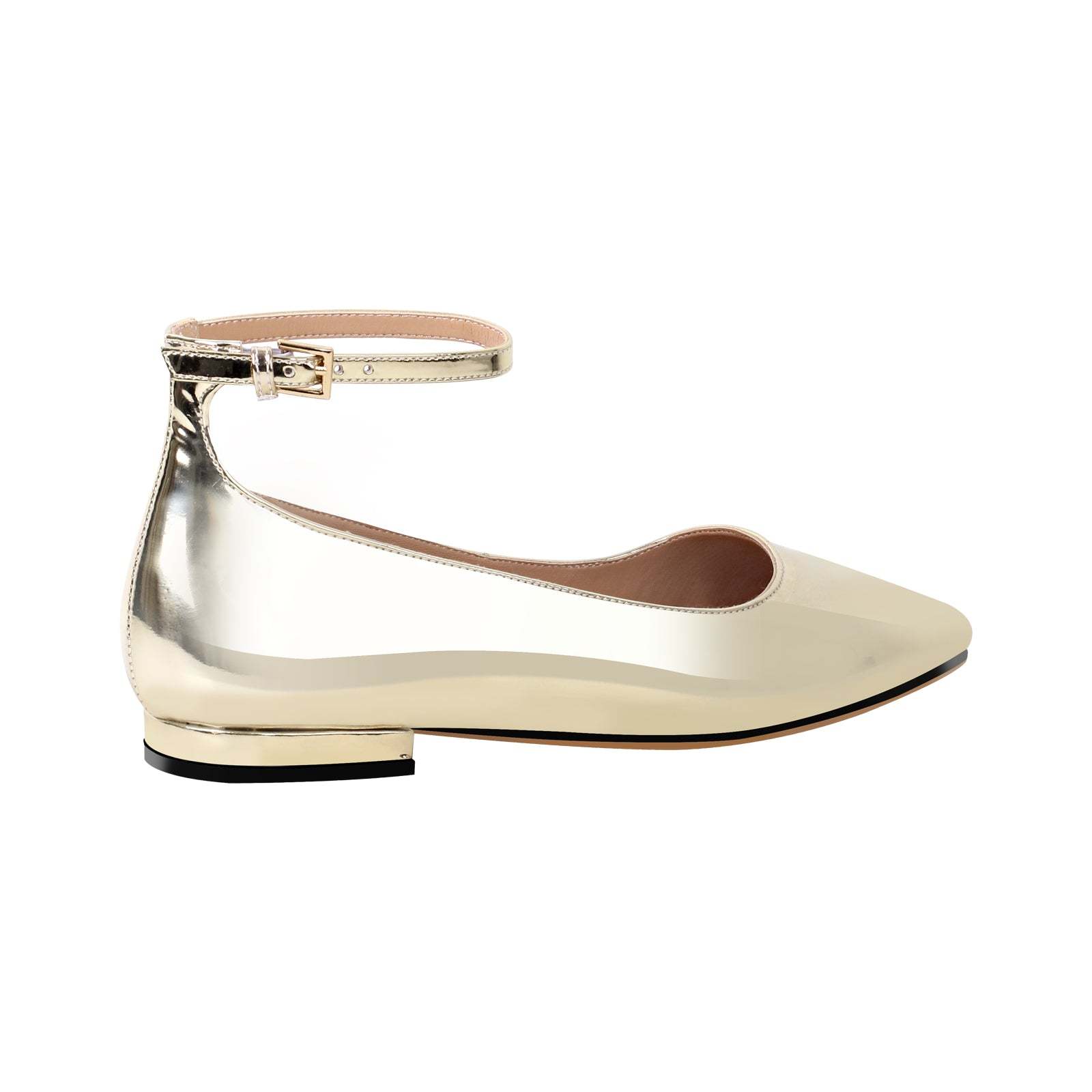 Flache Pumps Mary Janes Lack Bequeme Ballerinas Knöchelschnallen Gold Silber