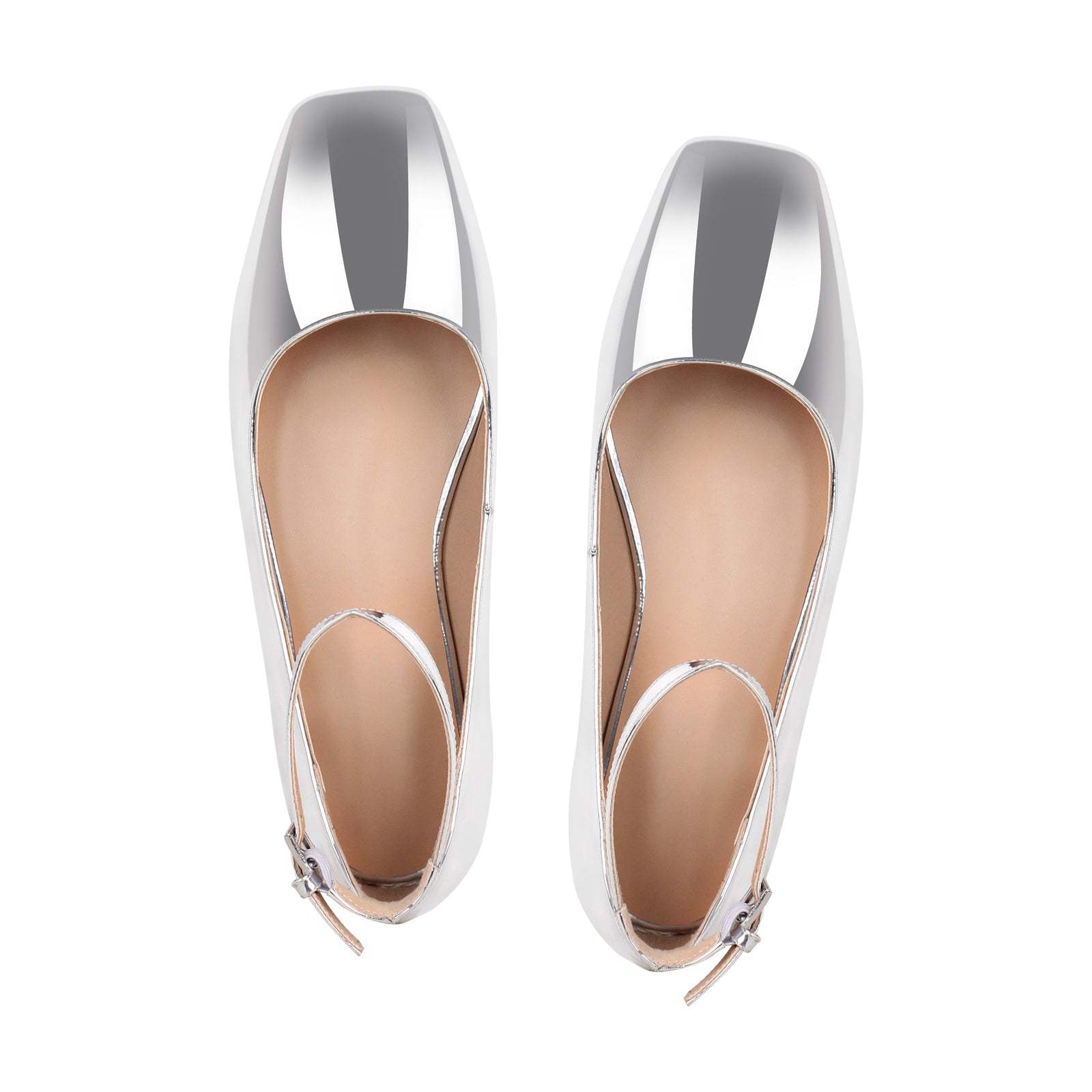 Flache Pumps Mary Janes Lack Bequeme Ballerinas Knöchelschnallen Gold Silber
