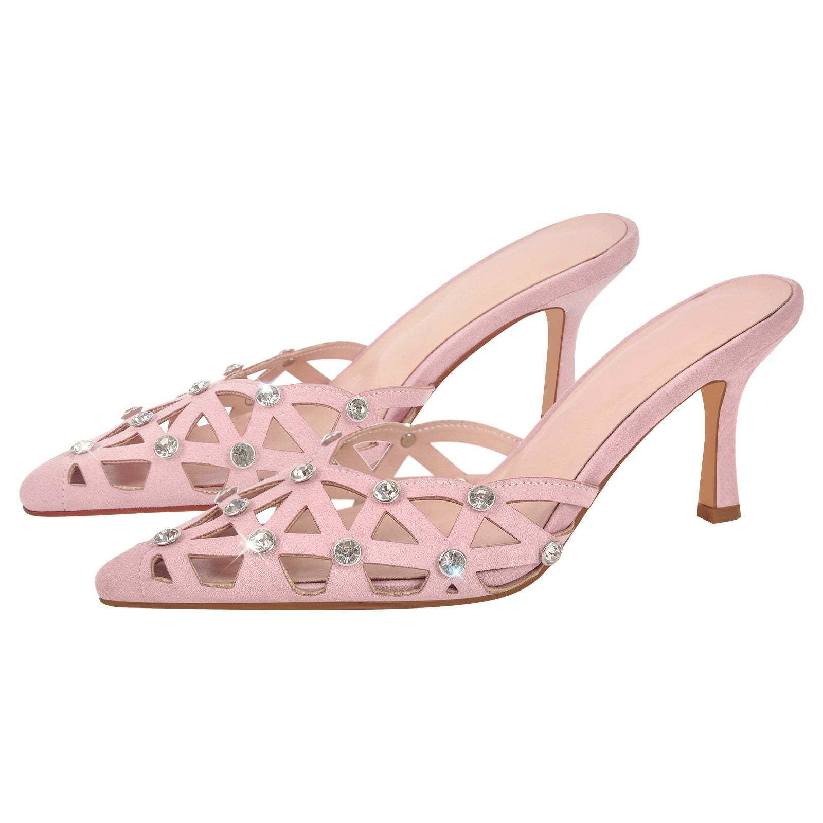 Pantoletten mit Kitten absatz Kreuzriemchen verzierte Schmucksteinen High Heels