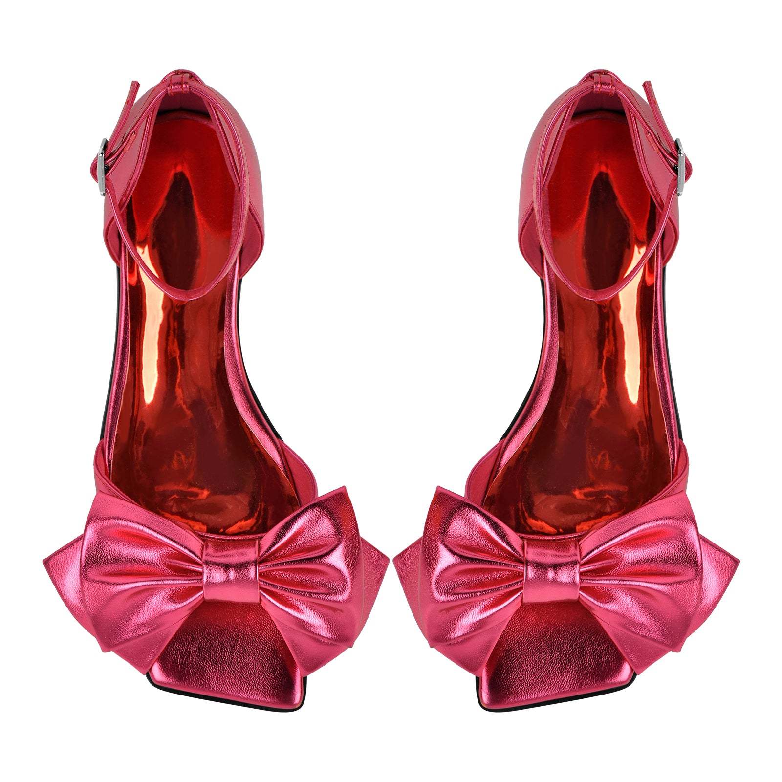 Flache Schuhe Sandalen mit Knöchelschnallen Schleife Lack