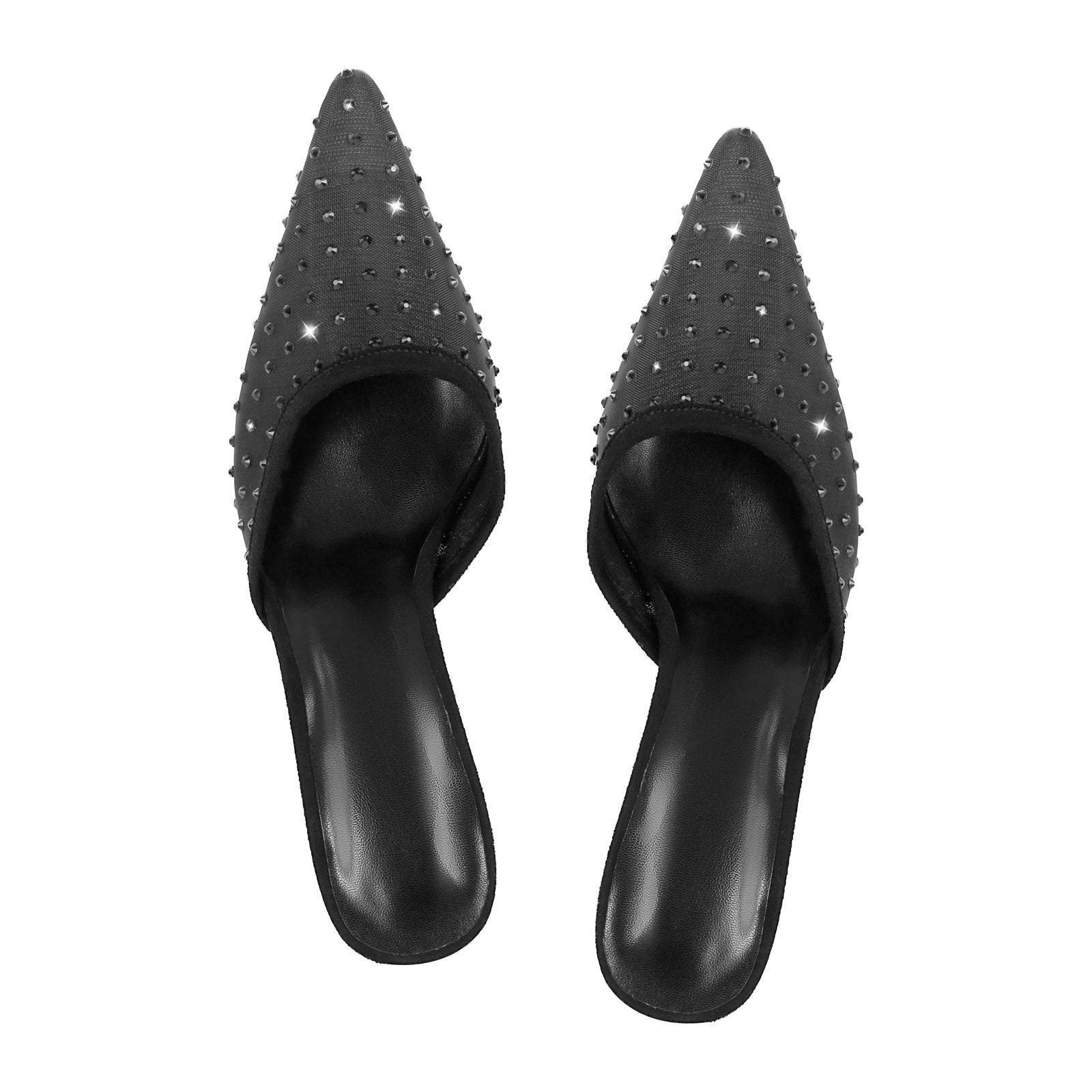 Spitze Zehen Pantoletten mit Kitten Absatz Stilettos Slip On Pumps Schmucksteinen