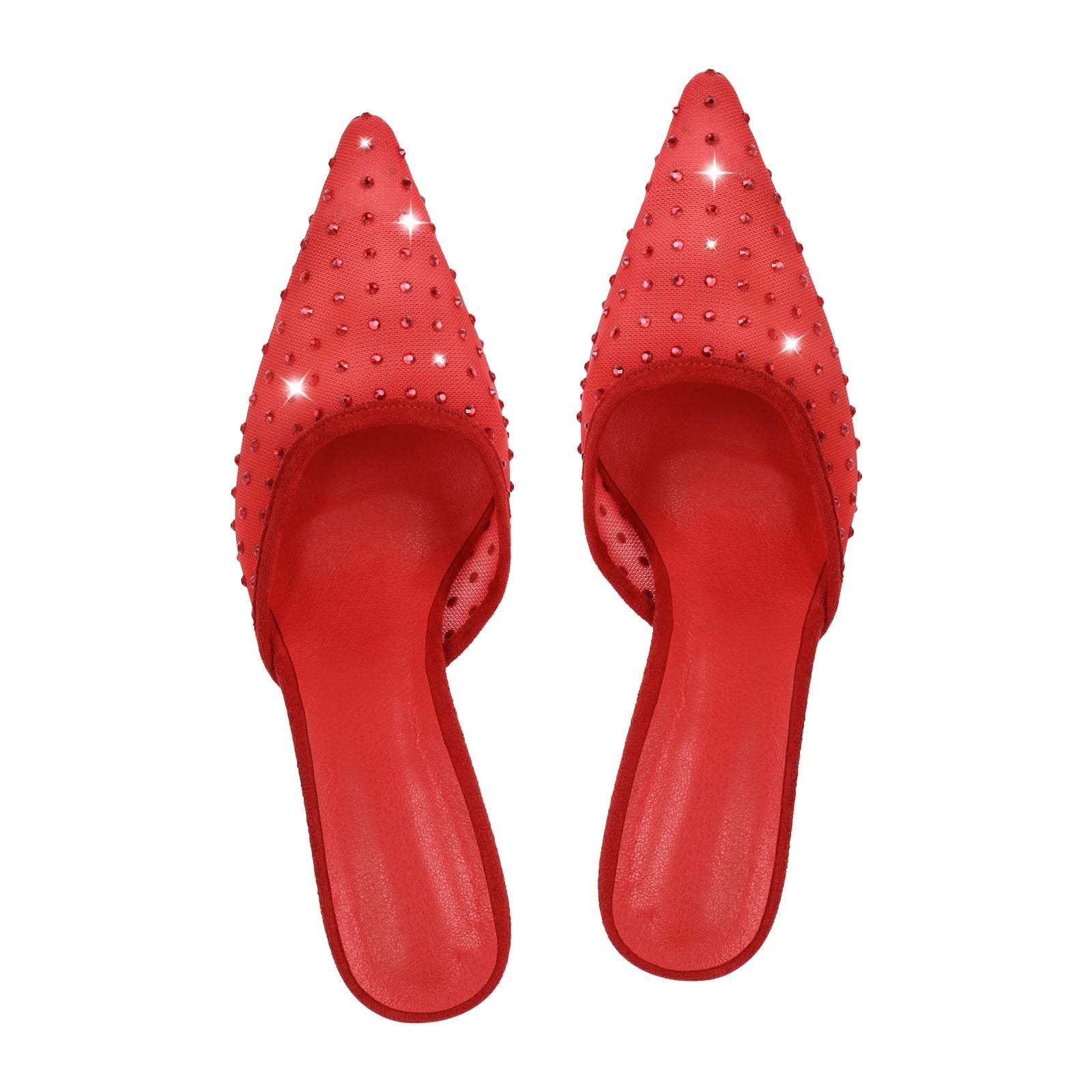 Spitze Zehen Pantoletten mit Kitten Absatz Stilettos Slip On Pumps Schmucksteinen