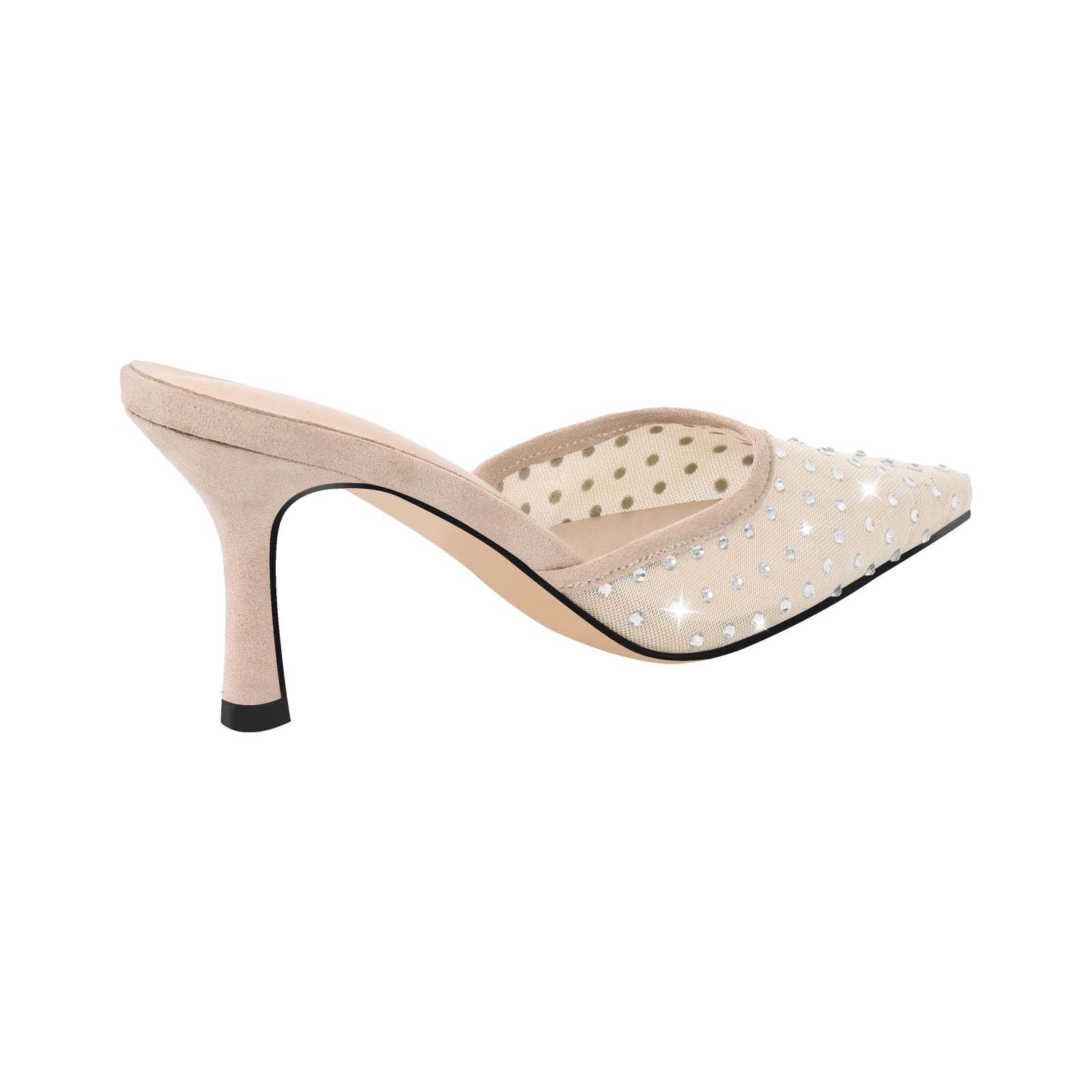 Spitze Zehen Pantoletten mit Kitten Absatz Stilettos Slip On Pumps Schmucksteinen