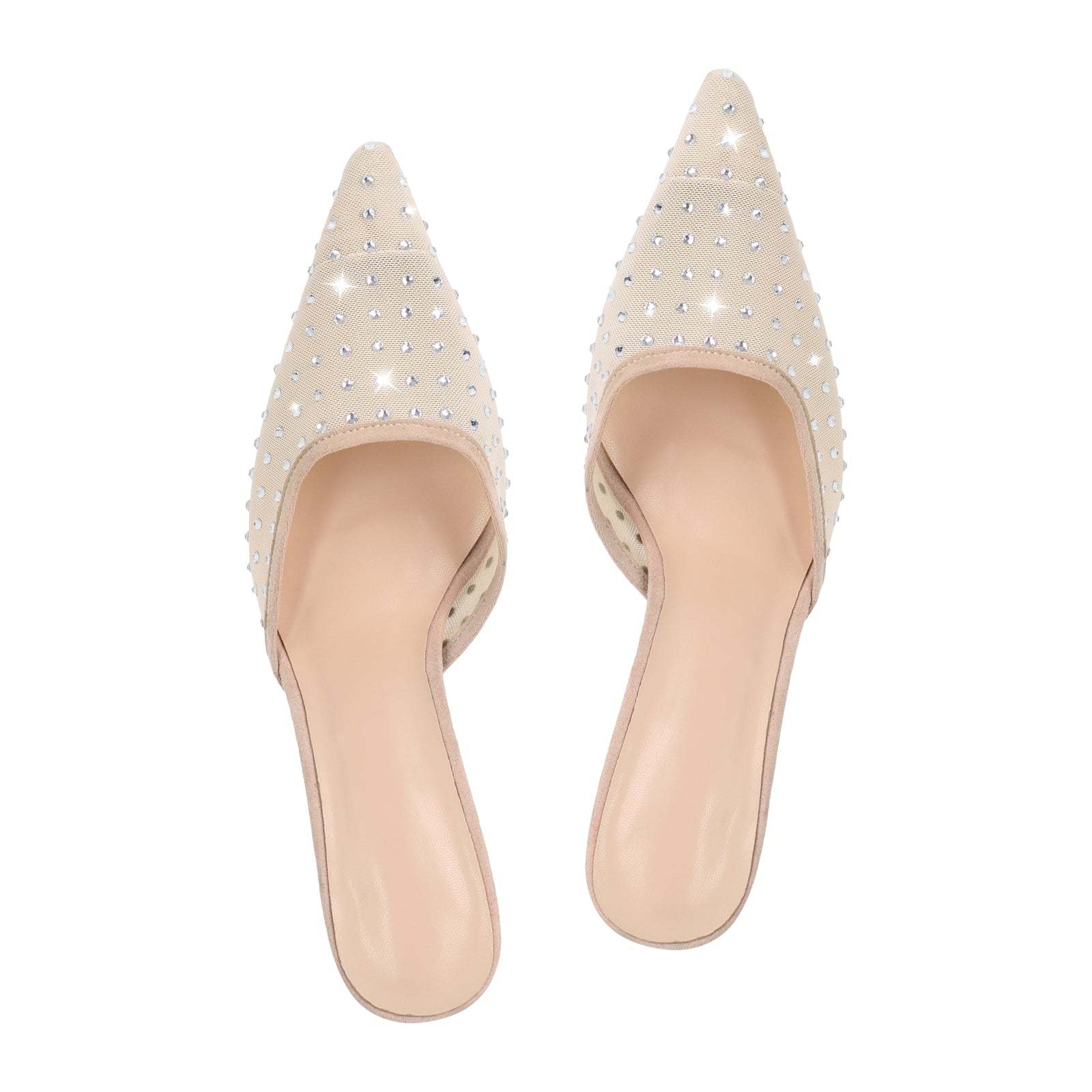 Spitze Zehen Pantoletten mit Kitten Absatz Stilettos Slip On Pumps Schmucksteinen