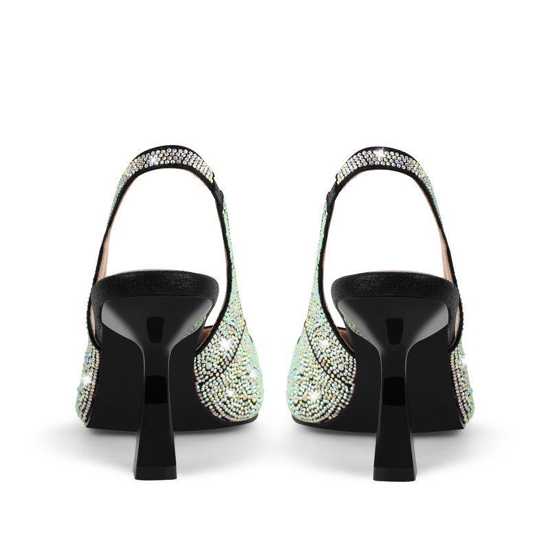 Spitz zulaufende Strassstein Kitten Heel Slingback Pumps