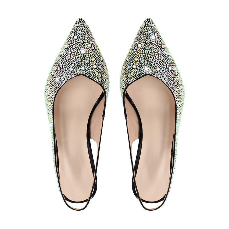 Spitz zulaufende Strassstein Kitten Heel Slingback Pumps