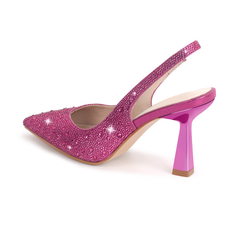 Spitz zulaufende Strassstein Kitten Heel Slingback Pumps