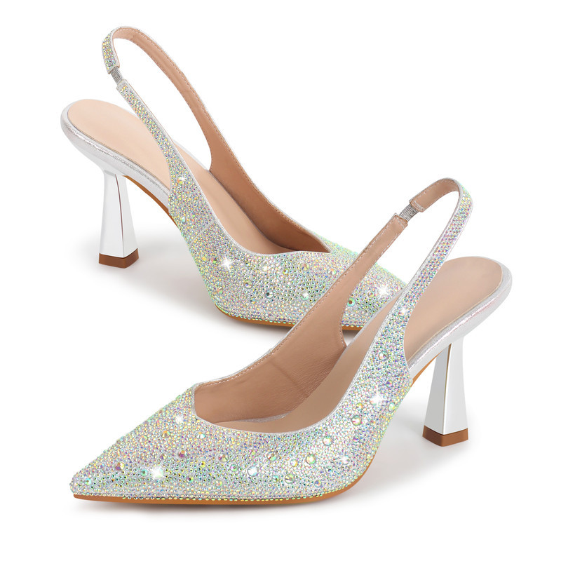 Spitz zulaufende Strassstein Kitten Heel Slingback Pumps