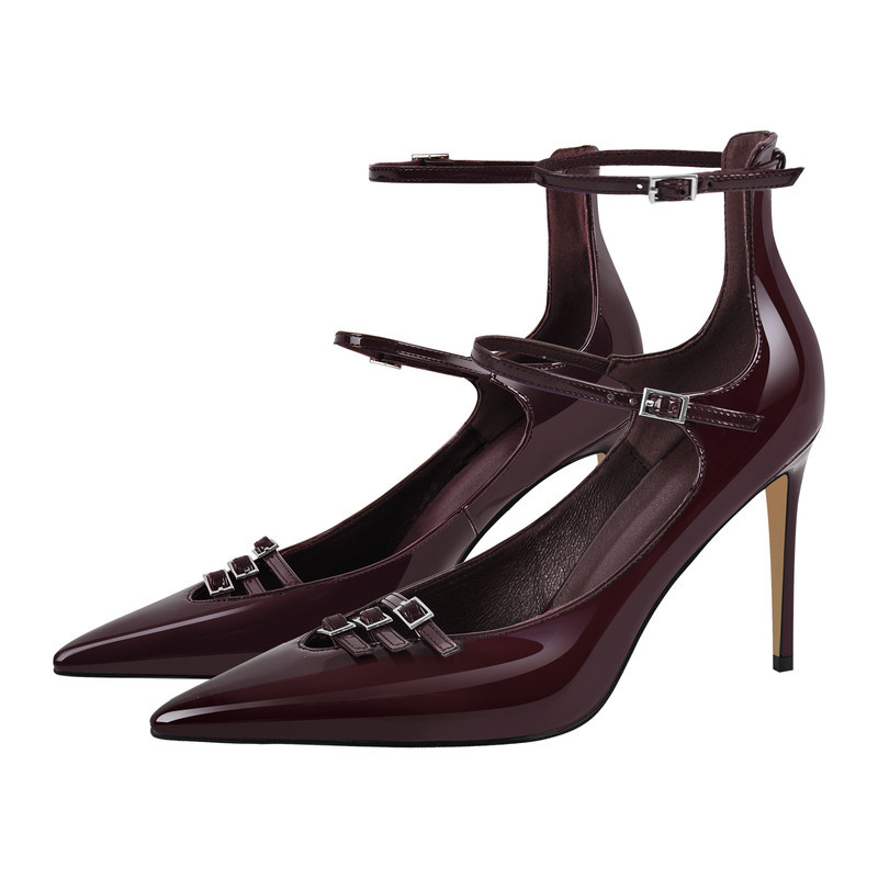 Multischnallen Stiletto Knöchel Pumps spitze Zehe