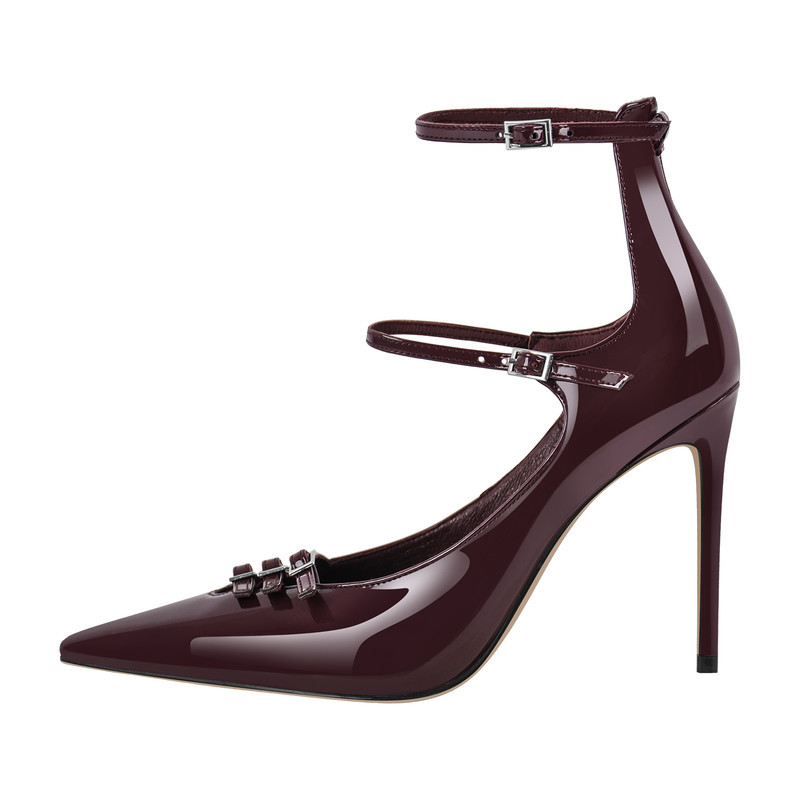 Multischnallen Stiletto Knöchel Pumps spitze Zehe