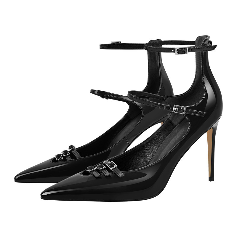 Multischnallen Stiletto Knöchel Pumps spitze Zehe