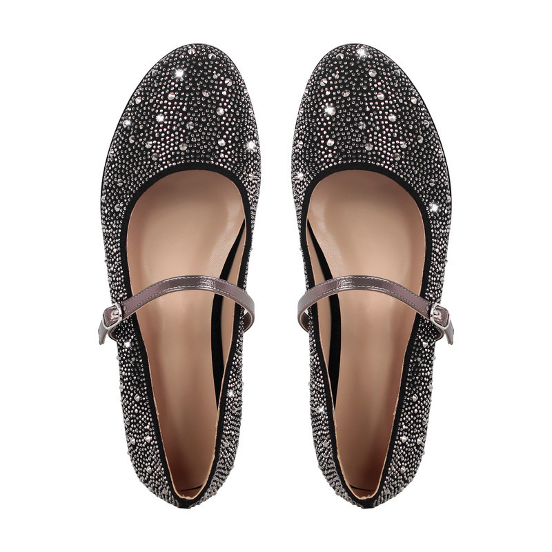 Runde Zehe Strass Schnalle Riemen Flats