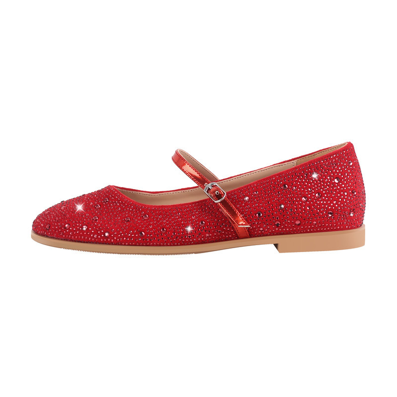 Runde Zehe Strass Schnalle Riemen Flats