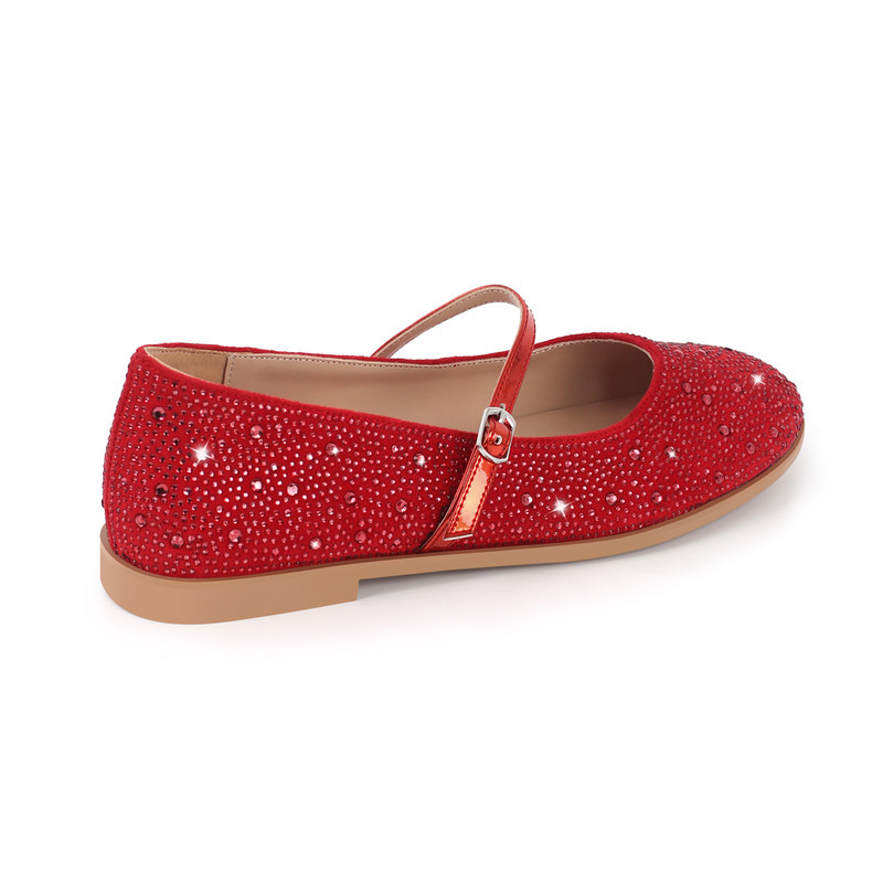 Runde Zehe Strass Schnalle Riemen Flats