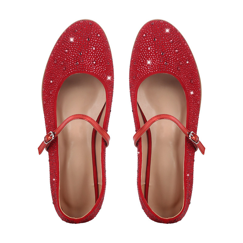 Runde Zehe Strass Schnalle Riemen Flats