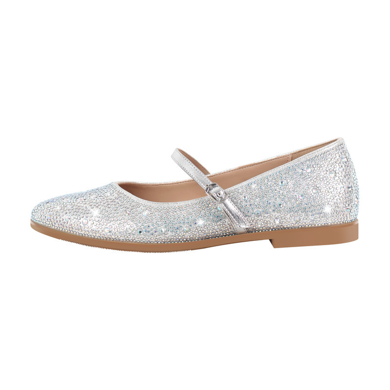 Runde Zehe Strass Schnalle Riemen Flats