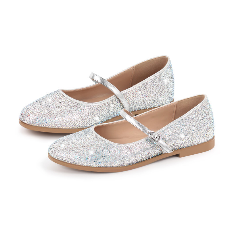 Runde Zehe Strass Schnalle Riemen Flats