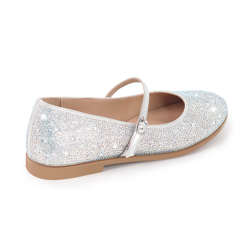 Runde Zehe Strass Schnalle Riemen Flats