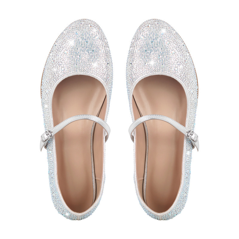 Runde Zehe Strass Schnalle Riemen Flats