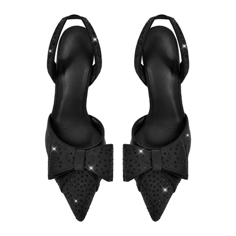 Wildleder Schleife Strass Slingback Stiletto Pumps