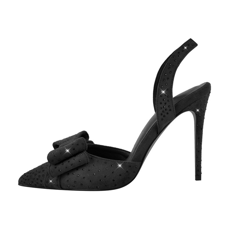 Wildleder Schleife Strass Slingback Stiletto Pumps