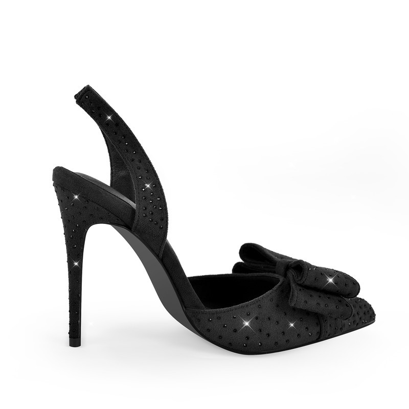 Wildleder Schleife Strass Slingback Stiletto Pumps
