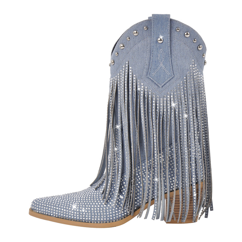 Stiefel mit spitzer Zehenpartie und Fransen