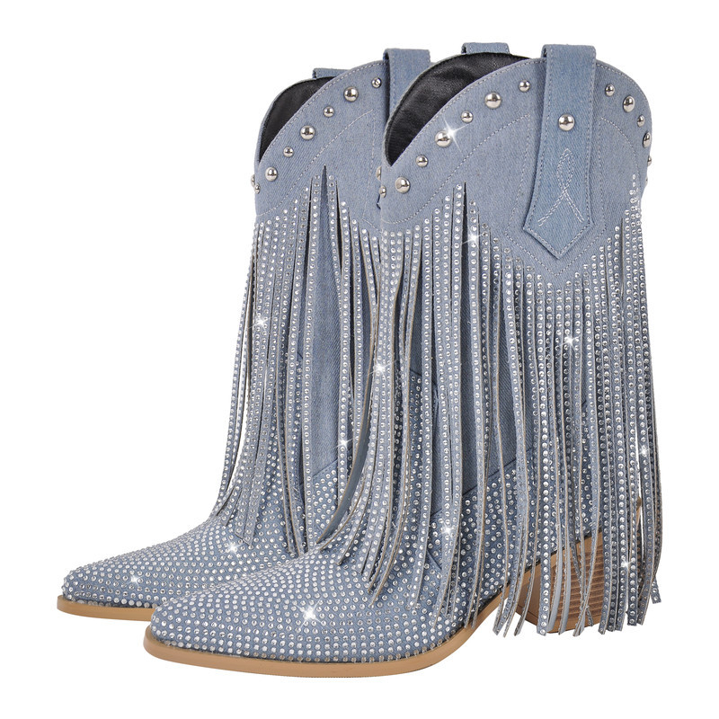 Stiefel mit spitzer Zehenpartie und Fransen