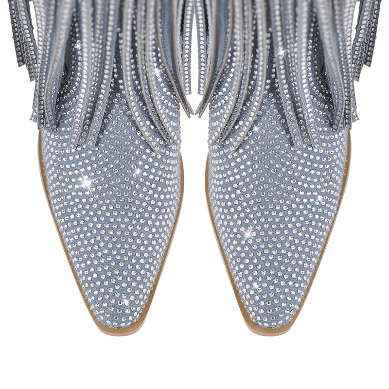 Stiefel mit spitzer Zehenpartie und Fransen