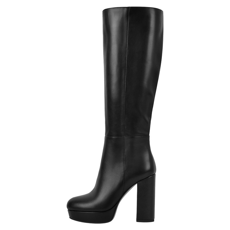 Round Toe Tragekomfort Langschaftstiefel Chunky Heel
